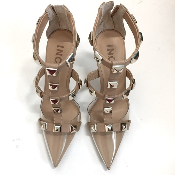 INC International Concepts Clear Pointed Toe Strappy Studs Heel Nude Pumps - Picture 10 of 15